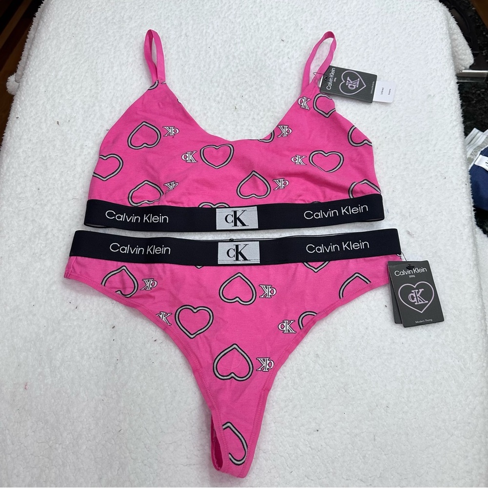 Calvin Klein Pink Heart Bralette and Panty Set